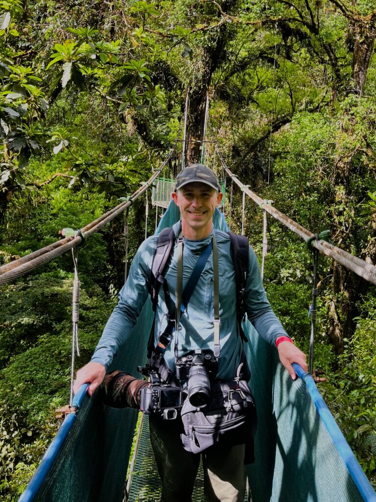 Hiking around Costa Rica laden with gear.